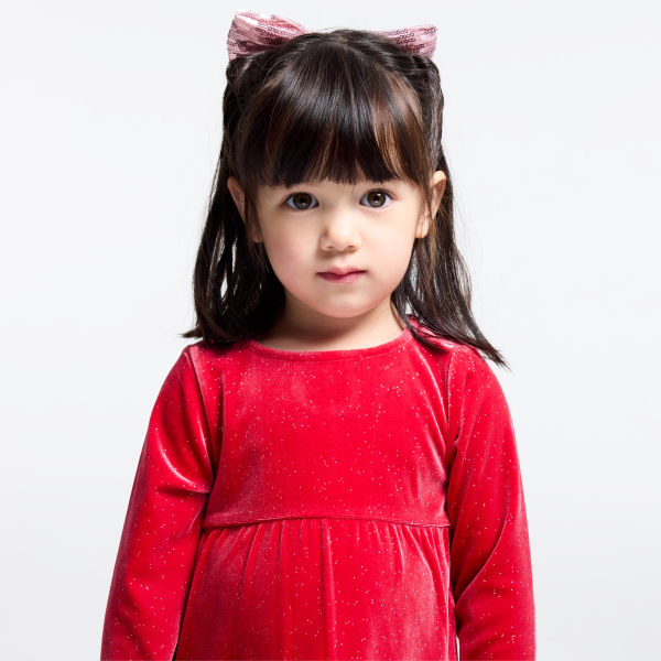 فستان مخملي للحفلات باللون الأحمر للفتيات الصغيرات